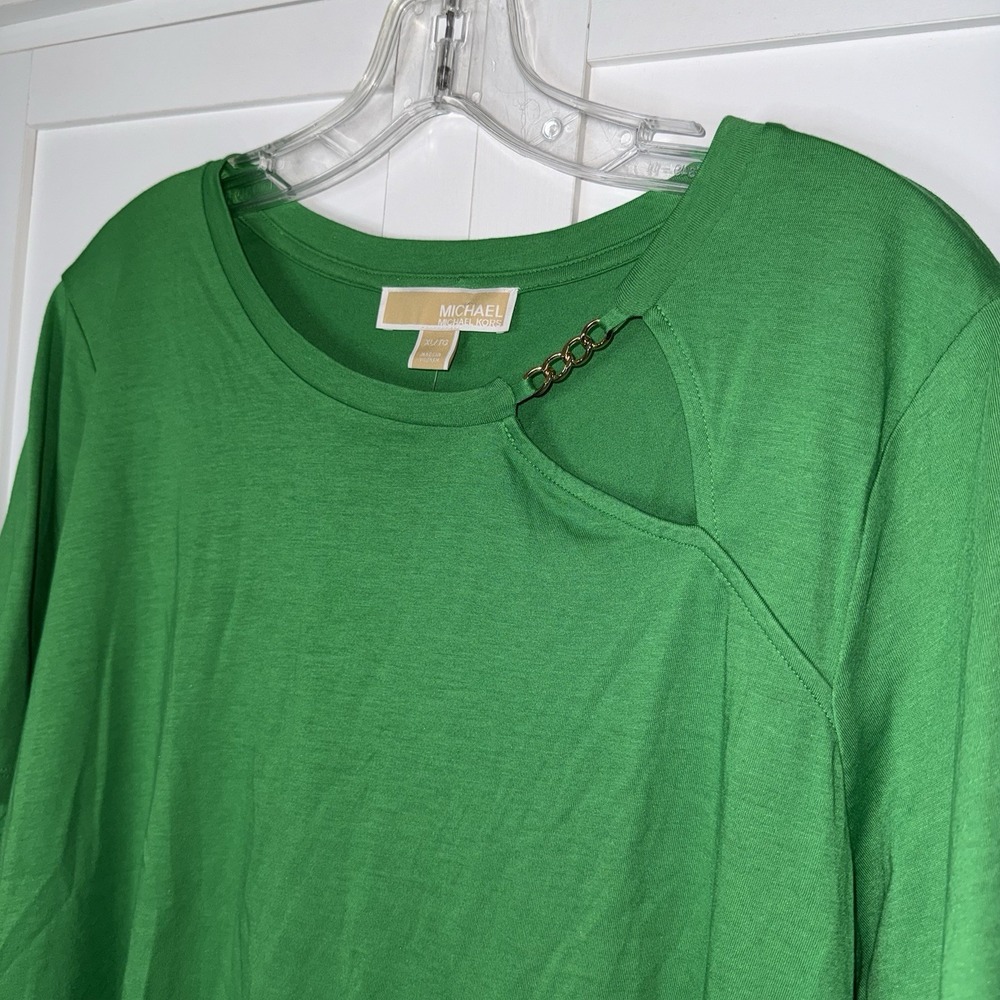 NWT Michael Kors XL Spring Green Cutout Gold Chain Short Sleeve Top MSRP $78 - Picture 5 of 9